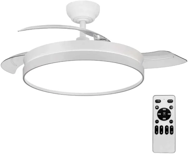 LEDUNI Ceiling Fan White 72W 7590lm Retractable Blades DC 30W Motor LED Light 42W Dimmable in Intensity and Colour Remote Control Built-in Controller