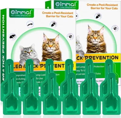 Fllea en Tekenbescherming voor Katten, Natuurlijke Worming Drop voor Katten, 2 x 6 Pipettes Fllea en Tekenbescherming, Veilige Formule
