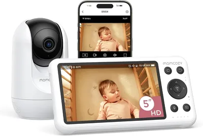 Surveillance Baby Momcozy WiFi - 5" 1080P HD Caméra Murale, Détection de Mouvement/Pleurs, Périmètre Sécurisé, Vision Nocturne Claire, 500