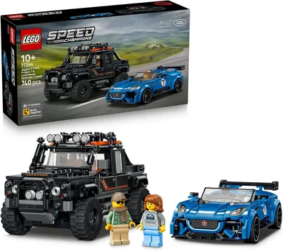 LEGO Speed Champions Jaguar Project 7 & Land Rover Defender - Baukasten mit 2 Spielzeugautos und 2 Mini-Figuren - Geschenk für