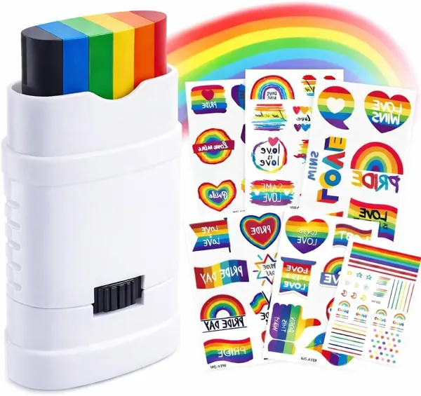 Oiomniv Regenbogen Make-Up Stift mit 5 Regenbogenfarben, LGBTQ Pride Gesichtspintur, Verstellbarer Gay Pride Lack, LGBTQ Accessoire für Party