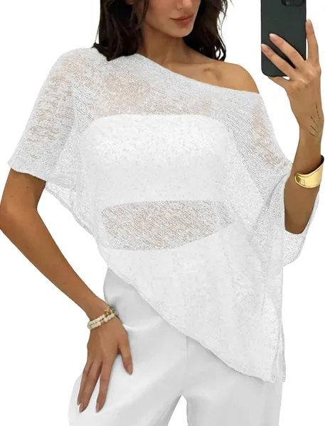 LOMON Womens Sheer Poncho Shrug Bolero Lightweight Knit Crochet Shrug Mesh Cover Up
