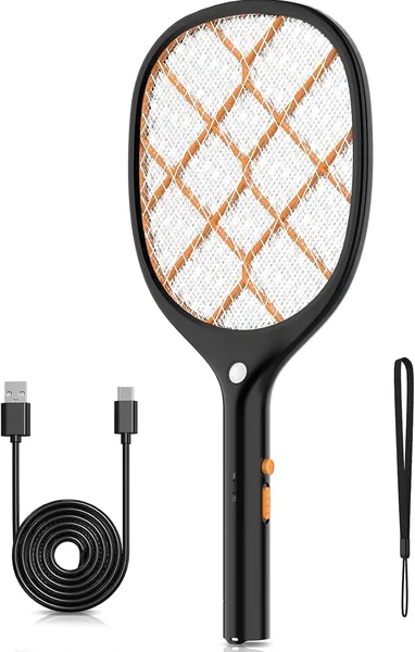 YISSVIC Electric Mosquito Racket 4000 V, USB Rechargeable, LED Light, Mesh Protection 3 Layers