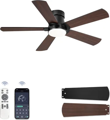 ZMISHIBO Ventilateur de Plafond avec Eclairage LED, Diamètre 106 cm, Noir et Bois de Hêtre, Design Extra-Plate, Contrôle APP & Télécommande