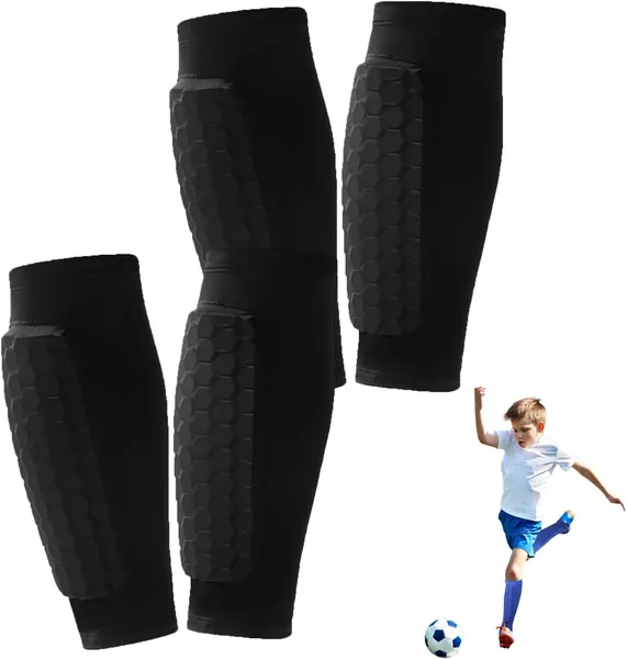 2 Pairs Shin Guards Soccer Kids,Soccer Shin Guards Socks Sleeves with Honeycomb Pads