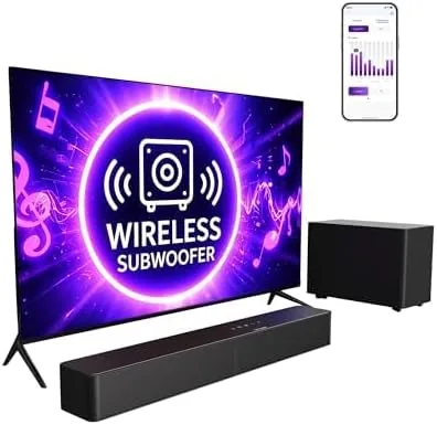 Ultima 2.1 Soundbar con Subwoofer Inalámbrico, Control de Aplicación, VoiceMX y BassMX, 240W de Potencia Máxima para TV Inteligente, Ajustable