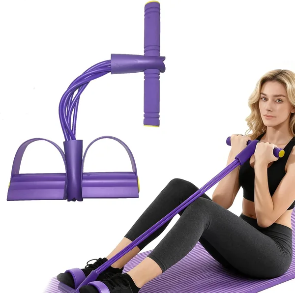Multifunctional Resistance Band with Pedals, 6 Natural Latex Elastic Tubes