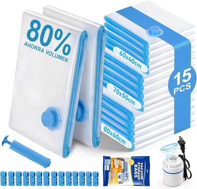 15 Bolsas de Almacenamiento de Vacío con Bomba Eléctrica - 25% Descuento