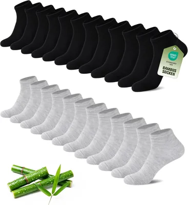 SukModen 12/24 Paires de chaussettes de sport en bambou pour hommes et femmes, anti-odeur, respirantes, douces, shortes demi-chaussettes pour la vie quotidienne L