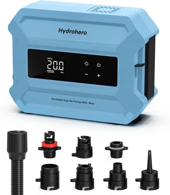 Hydrohero Pompe de planche à pagaie rechargeable, pompe électrique portable 20 PSI max, affichage LED double stage gonflage/dégonflage, A