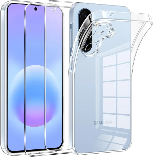 Custodia Phoona per Samsung Galaxy A57 5G con 2 Pellicole di Vetro Temperato, Silicone Trasparente Ultra Sottile Protezione