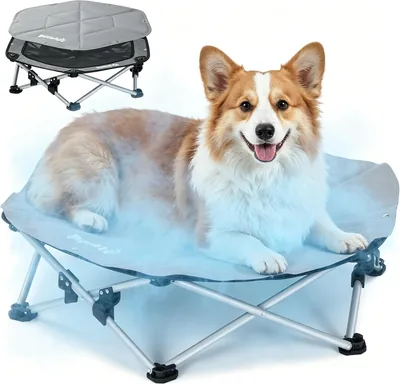 Cama Elevada Pecute para Perros Medianos con Mantel Refrigerante, Sin Ensamblaje, Adecuada para Gatos y Perros, Doblable para Interiores