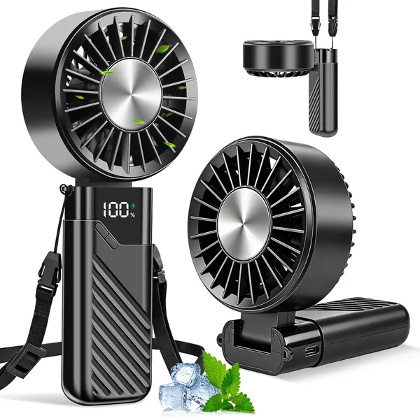 Feebee Handheld Fan, USB Fan Quiet Small Mini Fan Portable Table Fan Battery with 5 Speeds 4000 mAh Hand Fan with Display Foldable for Concerts, Travel, Summer, Camping Outdoor
