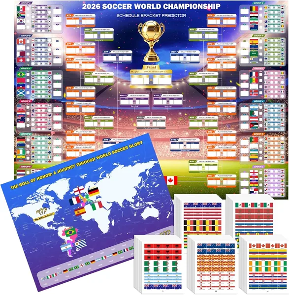 2026 World Football Tournament Extra Large Wall Chart 110 * 80cm, 2Pcs Gift Set