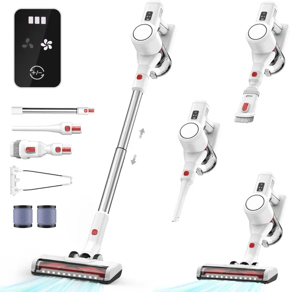 Syntecno Wireless Vacuum Cleaner Electric Broom - Powerful Cordless Vacuum Cleaner with LED Touchscreen Silent for Carpets Floor and Animal Hair