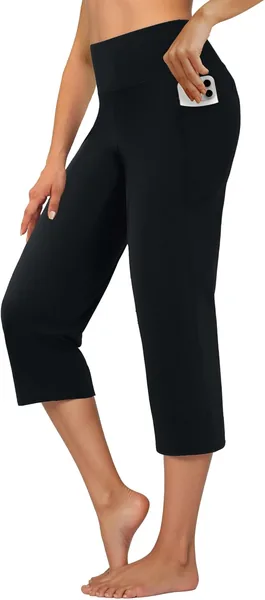 DLOODA Capri Pants for Women High Waist Cropped Yoga Pants Straight Leg Athletic Workout Leggings with Pockets