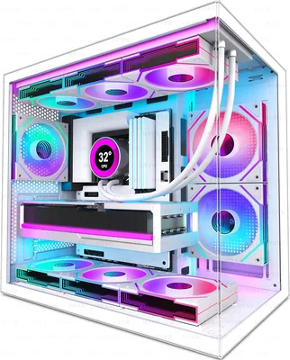 Boîtier PC HYXN H3(2026) - 6 ventilateurs ARGB PWM préinstallés, miroir infini, radiateur de 360 mm, tour moyenne ATX double chambre