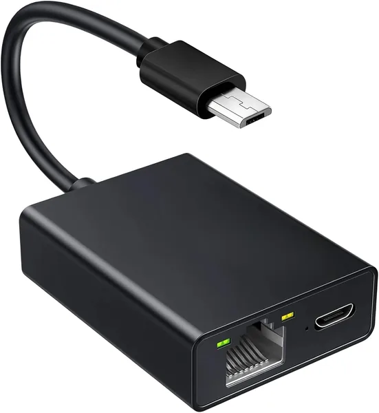 Ethernet Adapter for Fire TV Stick 4K, Micro USB to RJ45 Ethernet Network Adapter Wired Internet Connection 100Mbps High Speed LAN Converter Compatible with Fire TV Stick Chromecas