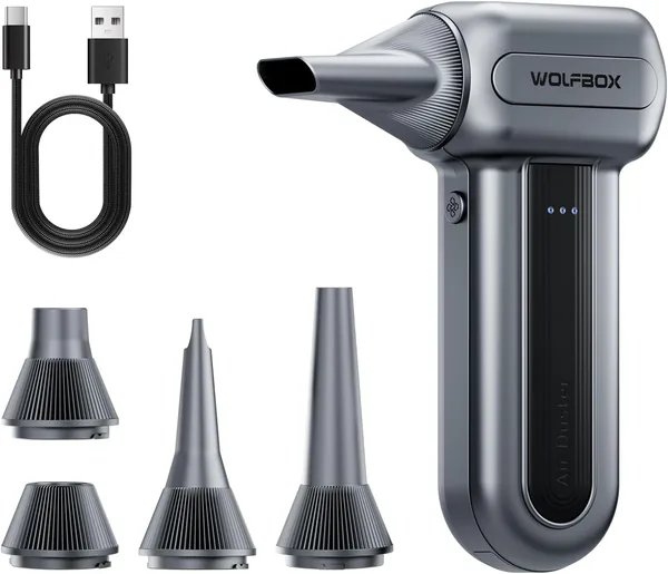 WOLFBOX MF70 Compressed Air Duster-110000 RPM Electric Air Duster with Extended Runtime, 3-Speed Rec