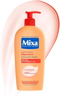 Lotion corporelle réparatrice MIXA Intense Nutrition 72H pour peaux très sèches - 400ml | Huiles de karité et d'abricot, Allantoine réparatrice, G. végétal