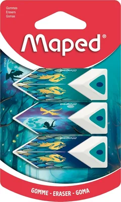 Maped - Ensemble de 3 gommes pyramides - Précision et confort - Noir - Collection Dragon - Emballage recyclable