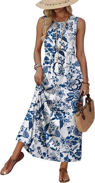 WIHOLL Summer Dresses Babydoll Maxi Dress Empire Waist Beach Vacation Sundresses