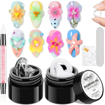 SUPWEE Solid Builder Gel Klar Vit, Non-Stick 3D Nagelverkning 5g | 3D Nagelart med Silikon Pen och Nagelform