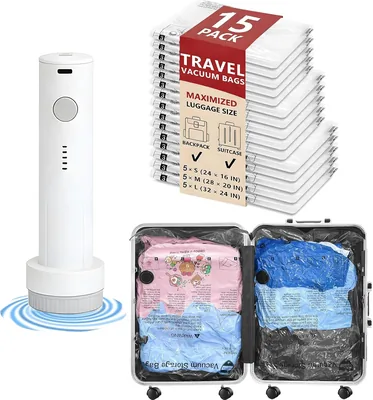 15 Pack Reusable Vacuum Storage Bags with Pump