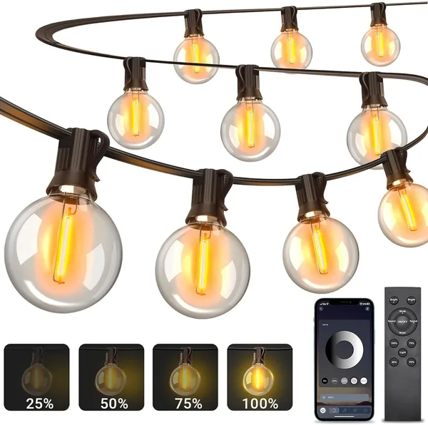 ARKOCHIC Outdoor String Lights 30M, App Control Outdoor String Lights with G40 Bulbs, 4 Modes and Music Sync IP44 Waterproof Indoor LED Lights for Garden, Terrace, Party