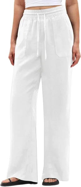 SEMARO Wide Leg Palazzo Pants for Women Casual Drawstring Flowy Beach Linen Trousers with Pockets Vacation