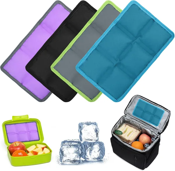 YEAMLTE Reusable Flexible Cold Packs - Set of 4 (10 x 15 cm) Ice Bags for Portable Fridge for Lunch Boxes, Thermal Bags, Picnic, Camping and Hiking