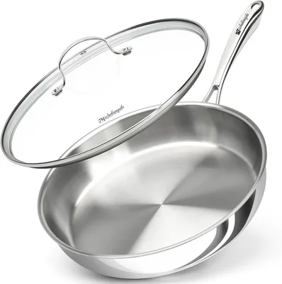 MICHELANGELO 12 Inch Tri-Ply Stainless Steel Frying Pan with Lid