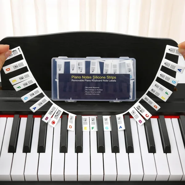 LEIEILUK Premium Silicone Piano Keyboard Note Labels for Beginners, Removable & Reusable Piano Keybo