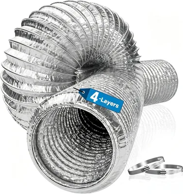 Hon&Guan Aluminium Rohr Abgasschlauch 150 mm x 5 m, hitzebeständig 4-Schicht Luftschlauch, Aluminium Flexrohr mit 2 Schlauchklemmen - Best Deal
