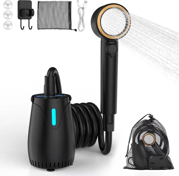 Portable Camping Shower, 8000mAh Portable Shower Pump Underwater Shower USB Rechargeable LCD Display, IPX8 for Camper, Travel, Beach, Pets