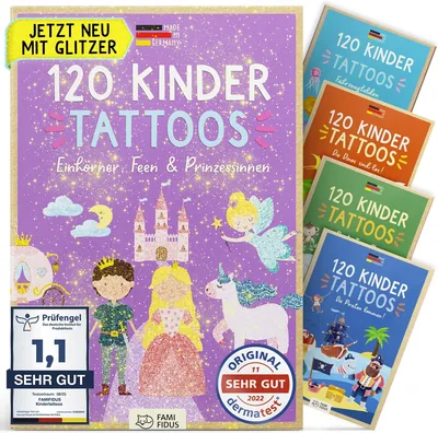 120 Glitter Tattoos Hautfreundlich - Magisches Geschenk für Mädchen und Jungen - Sehr gut dermatologisch - Glitzertattoo aus Deutschland