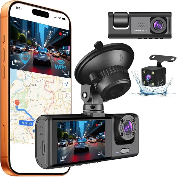 Camara Coche grabadora,4K/1080P Camara Coch WiFi Dash CAM Coche,Camara vigilancia Coche,GPS Tracker Visi n Nocturna,170 Gran Angular,G-Sensor,Grabaci n en Bucle,Control App,Monito