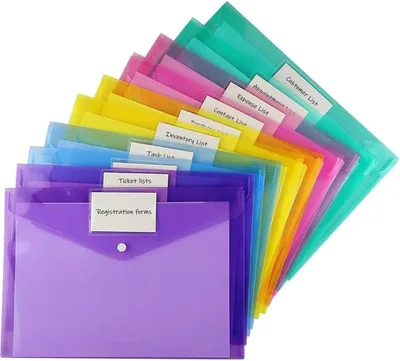 Clear Document Envelopes A4, Poly File Folders with Label Pocket & Button Closure for Work Home