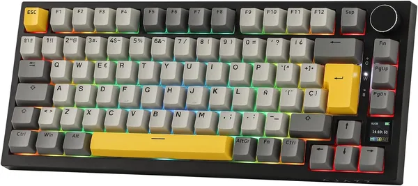 EPOMAKER Ajazz AK820 Pro ISO-ES Teclado Mecánico Inalámbrico con Pantalla y Mandos, 2.4G/BT/USB, Iluminación RGB, Software Personalizable - 20% de Descuento