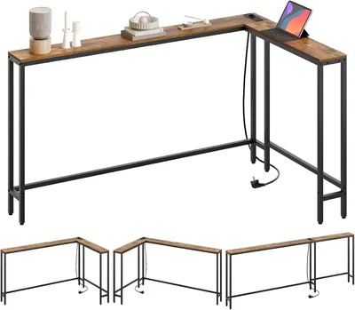 YATINEY Smal Konsolbord, Hallbord med modern design, 15 cm bredt, 1 uttag och 2 USB-portar, perfekt för vardagsrummet eller hallen