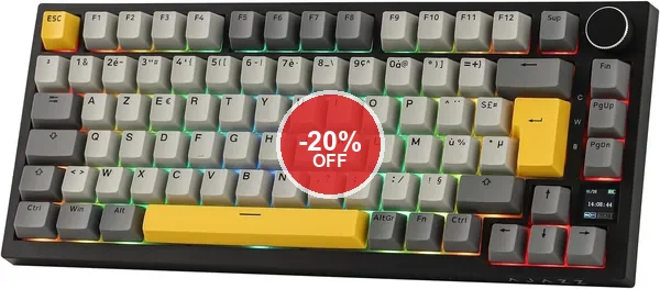 Clavier mécanique sans fil EPOMAKER Ajazz AK820 Pro ISO-FR AZERTY avec écran et bouton rotatif, 2.4G/BT/USB, rétroéclairage RGB, création