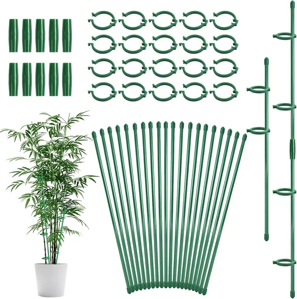 Plant Support 20 Pieces Plant Support with 20 Carabiners 10 Connecting Tubis Plant Stand Stick for Climbing Plants Supports for Orchids Tomatoes