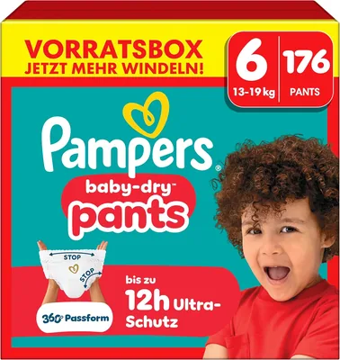 Pampers Baby-Dry Windeln Gr. 6, 176 Windeln, 13-19 kg | 360° Leckage Schutz für Tag und Nacht
