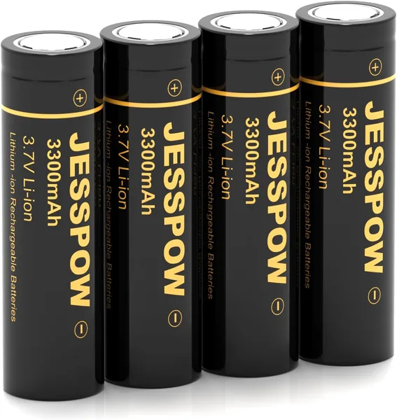 3.7 Volt Rechargeable Battery Flat Top, 4 Pack 3300mAh High Power Long Lasting 18650 Rechargeable Battery for Flashlight, Camera, Small Fan, Outdoor Garden Lights