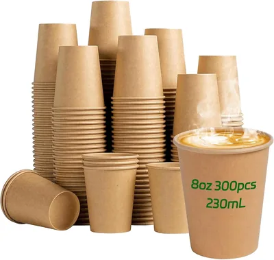 300pcs Disposable Paper Cups 240ml Kraft Coffee Cups