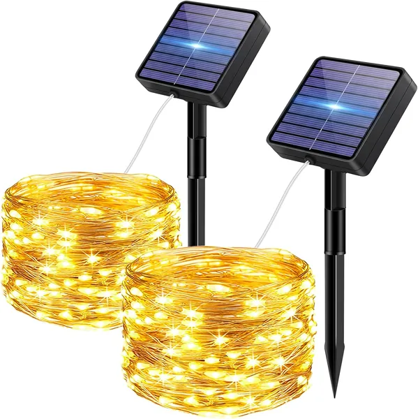 Bitjam Pack of 2 Outdoor Solar Fairy Lights, 5 + 2 m, 50 LED Fairy Lights, 8 Modes, IP65 Waterproof, Weatherproof with Memory Function