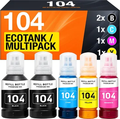 Supply Guy Ink 104 Compatible avec Epson 104 Cartouches d'Encre pour EcoTank ET-4800 ET-2812 ET-2871 ET-2870 ET-2810 ET-2811 ET-2815