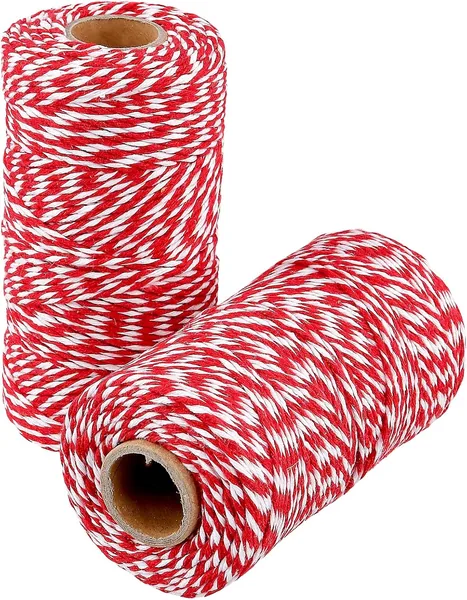 MANCHAP Red & White Cotton Twine 2mm x 100m (2 Roll)