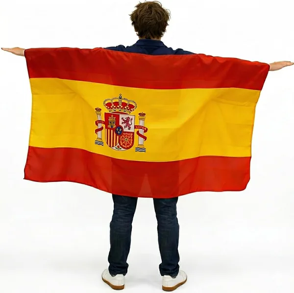 Cape de la Bandera de España AURALIN para Animación Deportiva, Poncho Resistente de Fútbol con Cierre en el Cuello, Ideal para la Copa Mundial 2026 y Eventos
