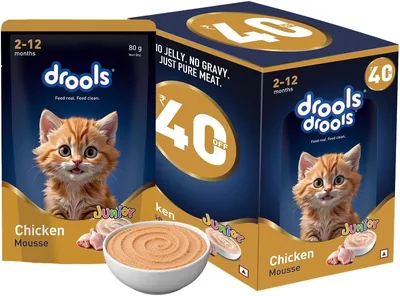 Drools Kitten Wet Mousse 80g Pack of 5, 400g | Chicken Flavour | Rich in Protein | Promotes Hydratio
